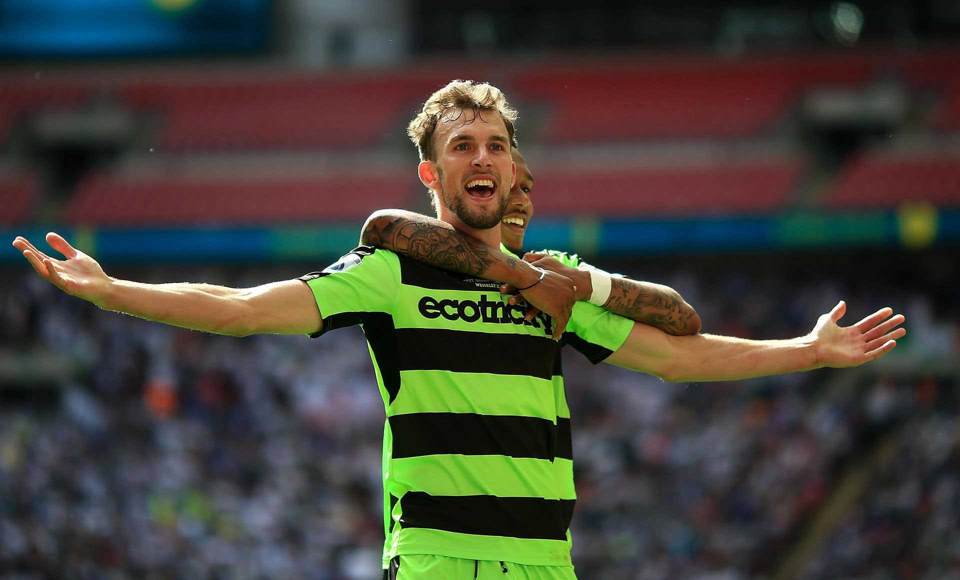 Christian Doidge celebrates for Forest Green Rovers