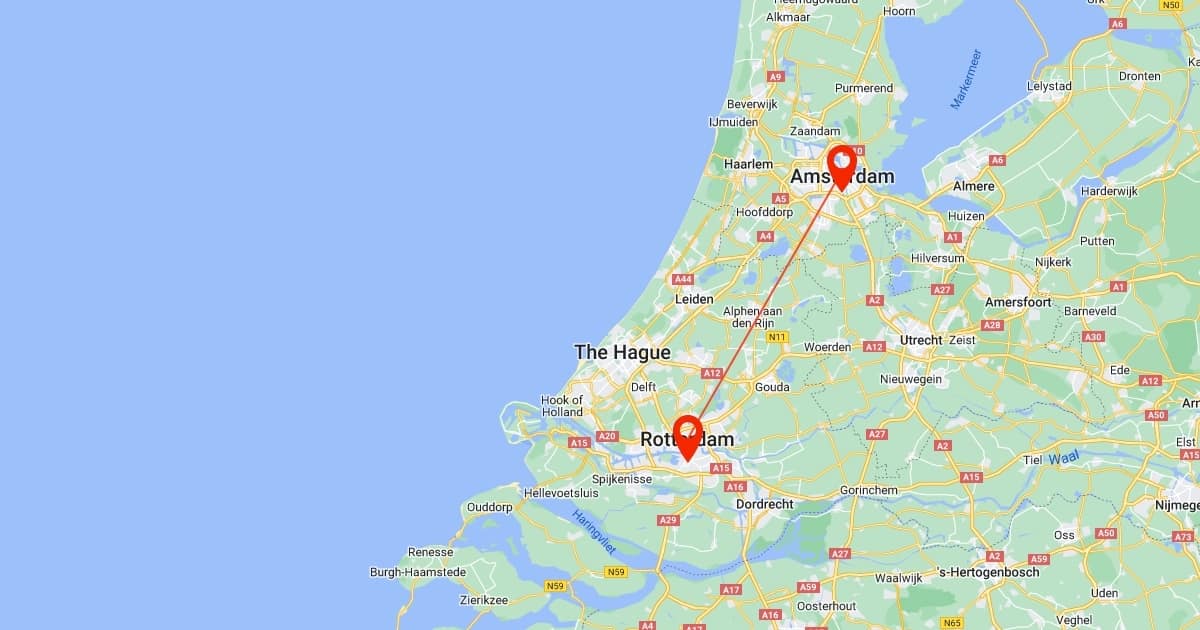 Mapa Amsterdã Roterdã