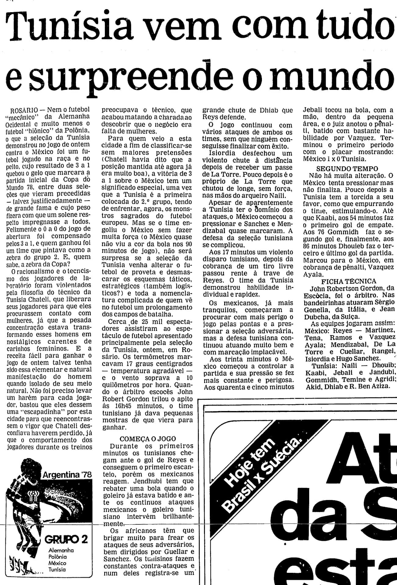 Folha de São Paulo Tunísia México 1978
