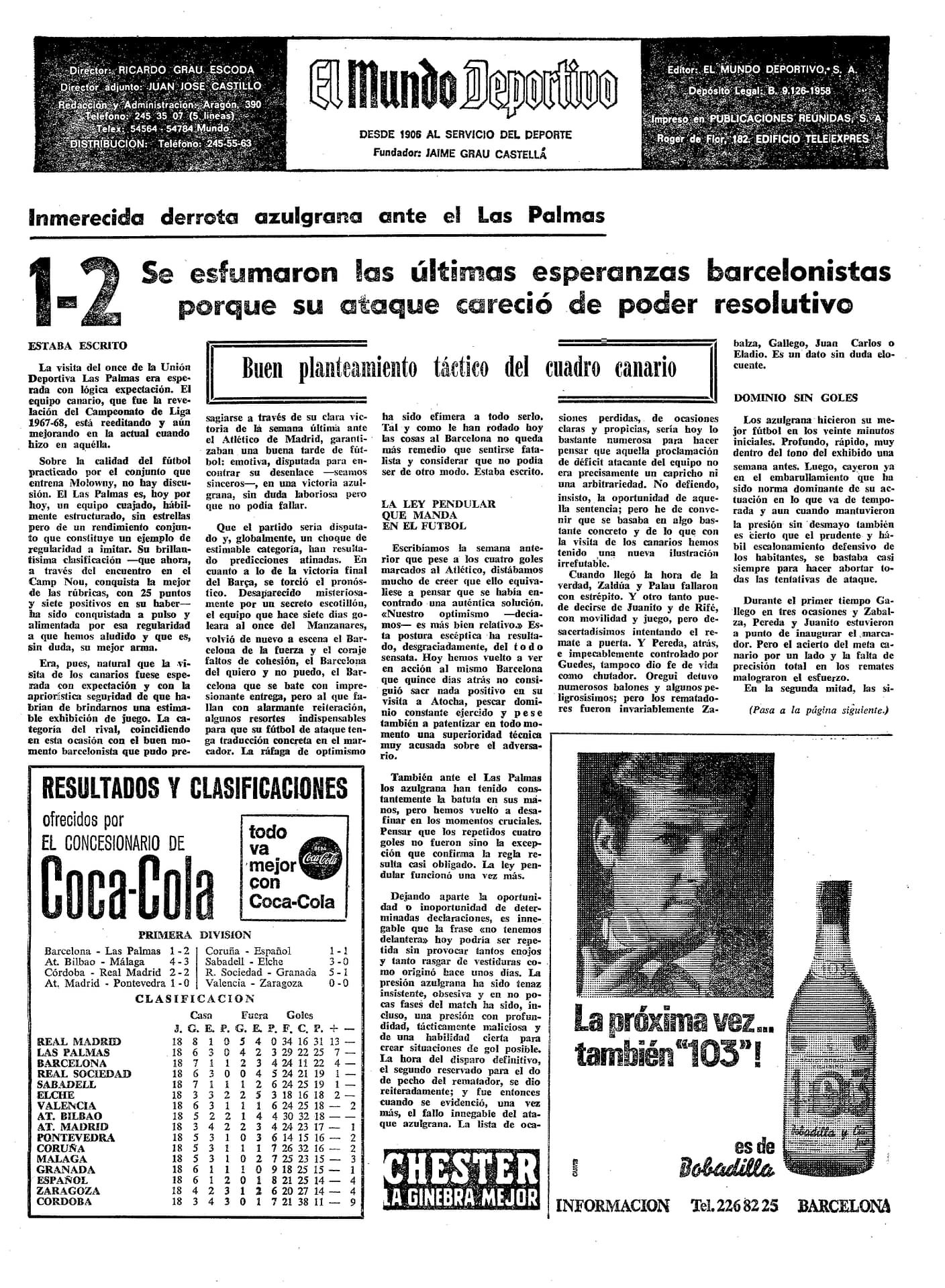 Mundo Deportivo Las Palmas Barcelona 1968-69