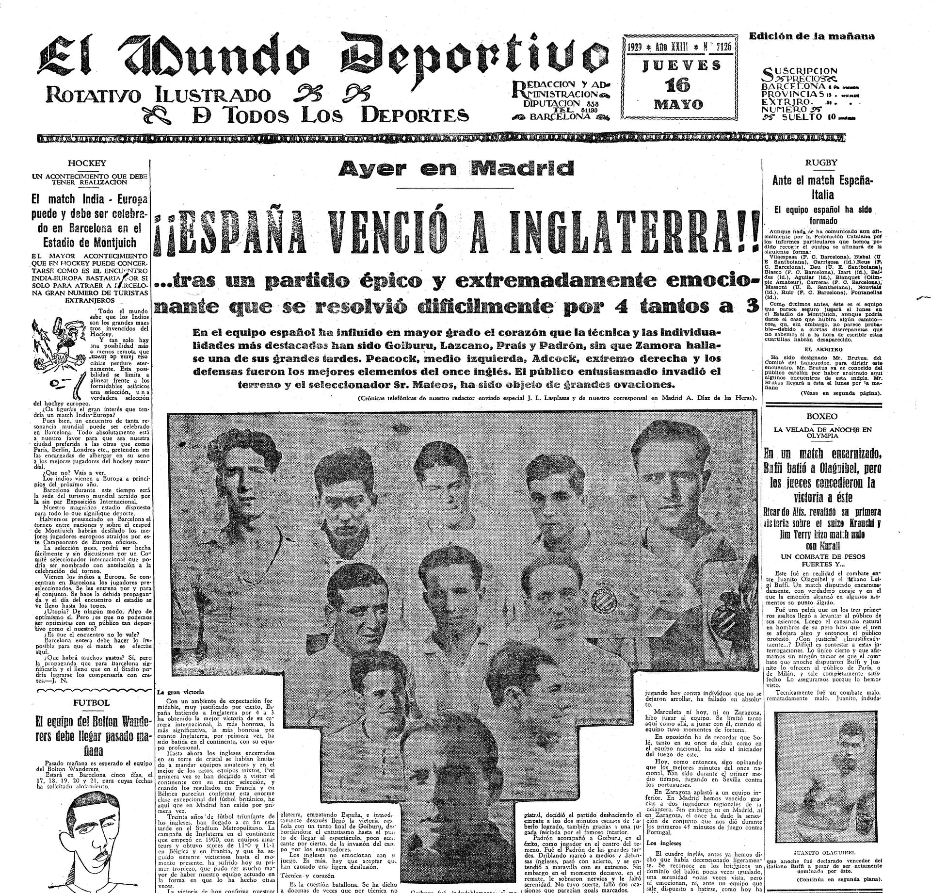 Mundo Deportivo Spain England 1929