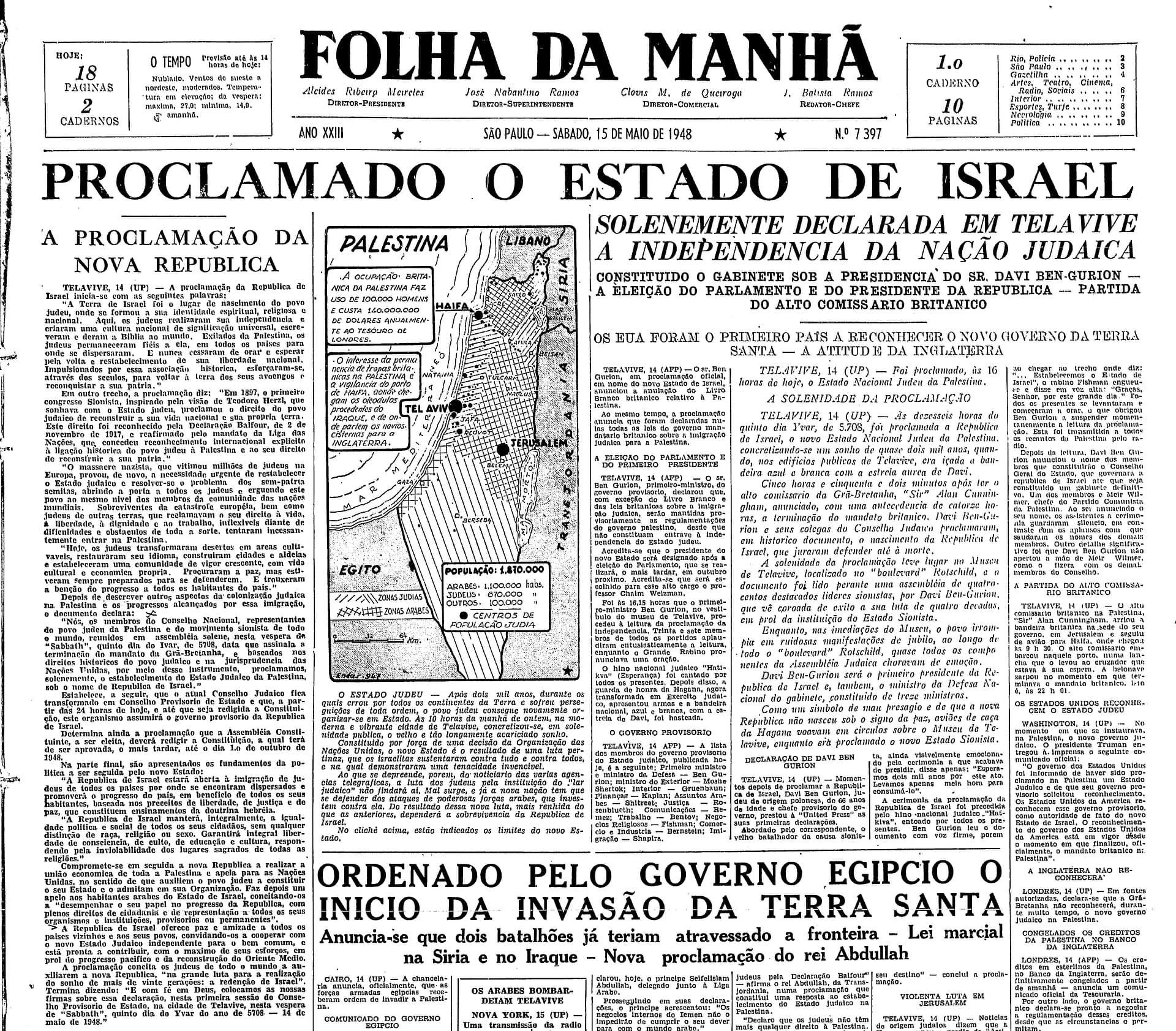 Formação Estado de Israel Folha da Manhã